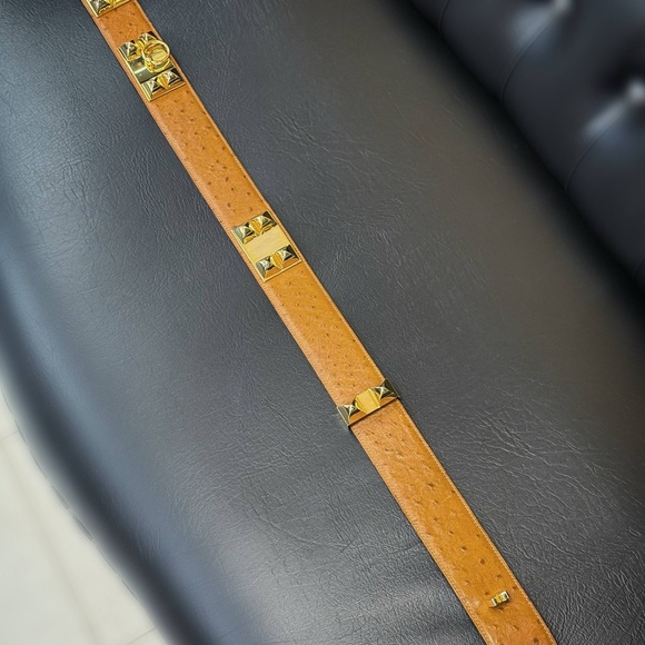 Vintage Hermès Ostrich Collier De Chien Cognac Brown Belt main image 12